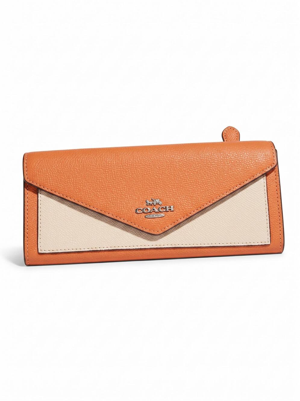 Coach Slim Soft Wallet Color-Block 3-color design Envelope Crossgrain leather